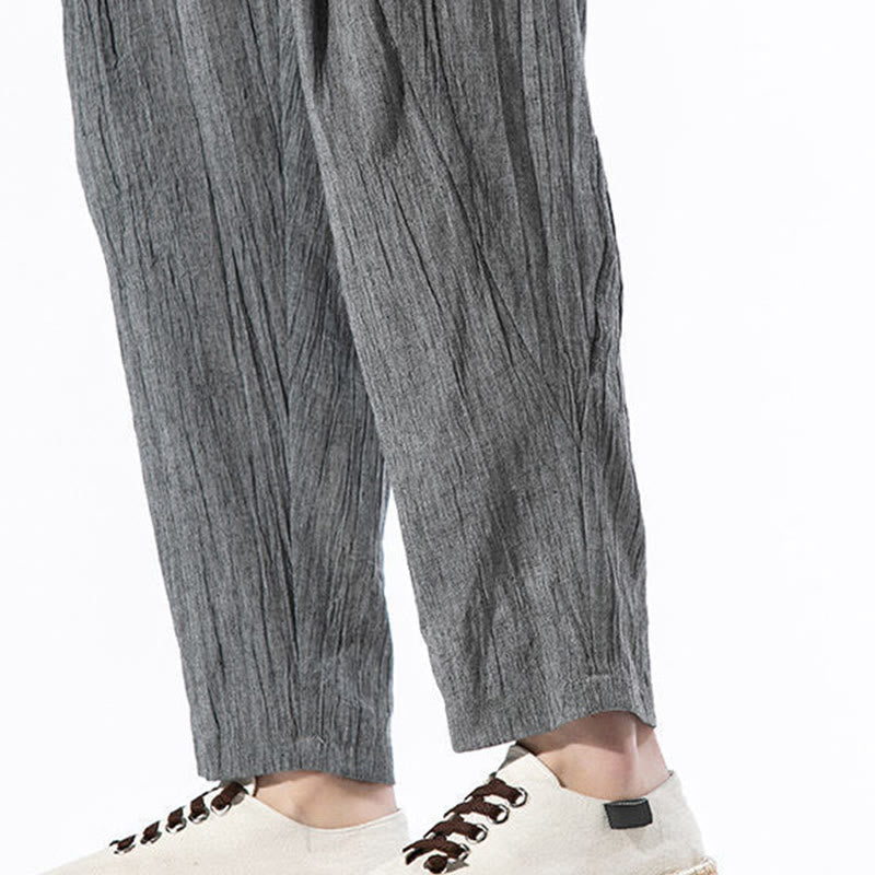 Buddha Stonesカジュアル 無地 プリーツデザイン ドローストリング メンズ ロング コットン リネン ハーレムパンツ ポケット付き - image 14