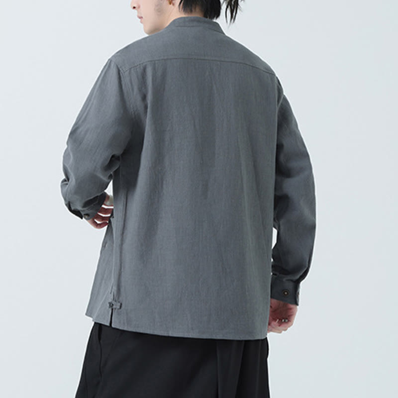 Buddha Stonesメンズ ボタン付きラミーリネンコットンフリース裏地ジャケットシャツ ポケット付き - image 14