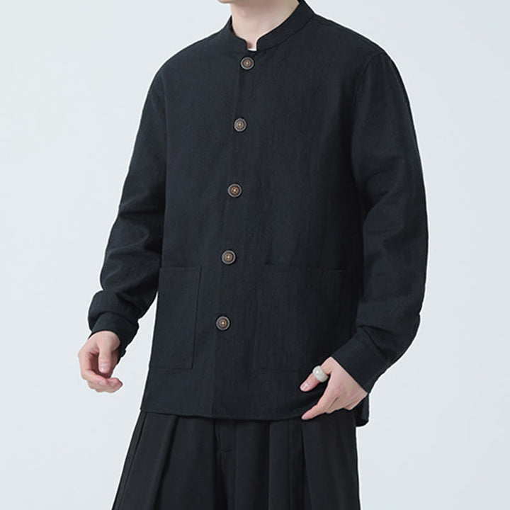 Buddha Stonesメンズ ボタン付きラミーリネンコットンフリース裏地ジャケットシャツ ポケット付き - image 23