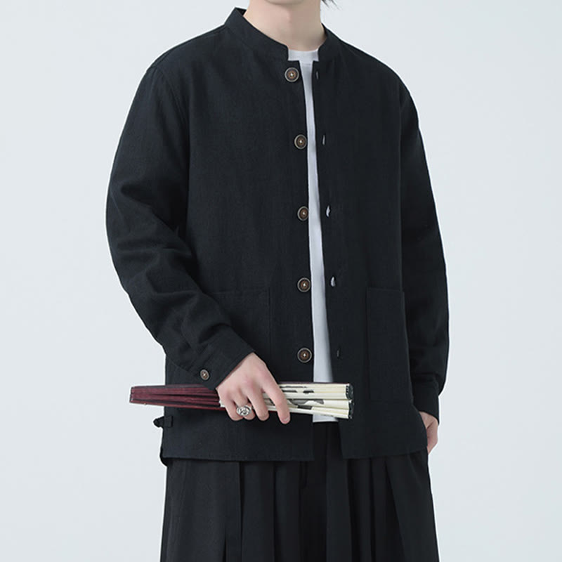 Buddha Stonesメンズ ボタン付きラミーリネンコットンフリース裏地ジャケットシャツ ポケット付き - image 24