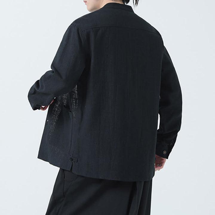 Buddha Stonesメンズ ボタン付きラミーリネンコットンフリース裏地ジャケットシャツ ポケット付き - image 22