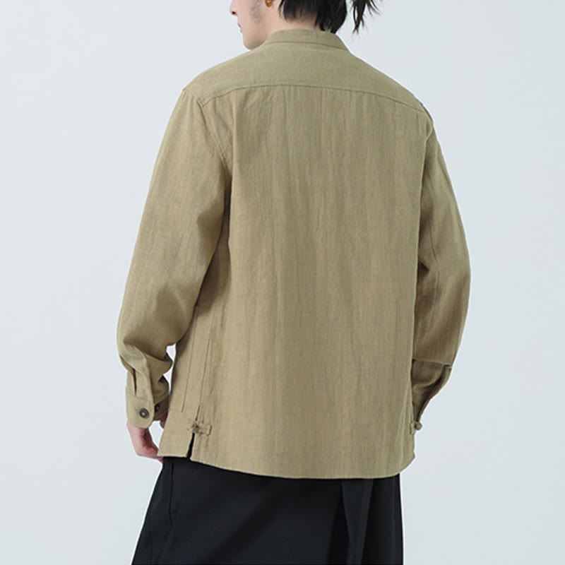 Buddha Stonesメンズ ボタン付きラミーリネンコットンフリース裏地ジャケットシャツ ポケット付き - image 28