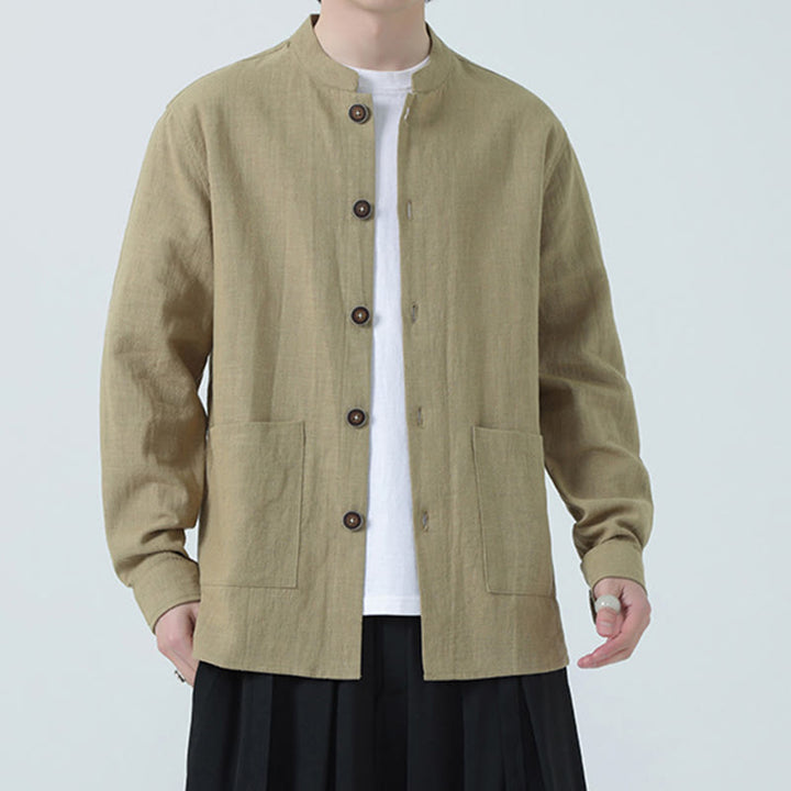 Buddha Stonesメンズ ボタン付きラミーリネンコットンフリース裏地ジャケットシャツ ポケット付き - image 31