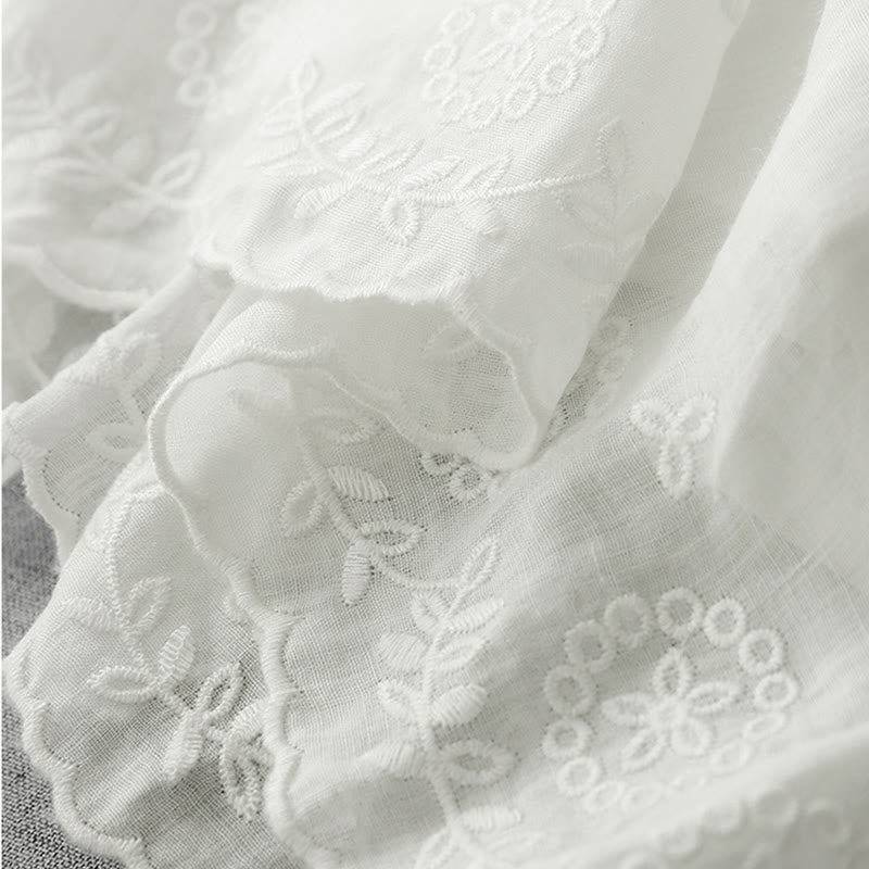 Buddha Stones通勤用 無地 レース刺繍デザイン コットン レディース ワイドレッグ クロップドパンツ ポケット付き - image 6