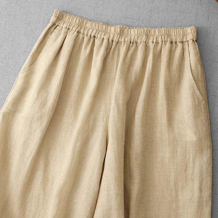 Buddha Stones通勤用 無地 レース刺繍デザイン コットン レディース ワイドレッグ クロップドパンツ ポケット付き - image 16