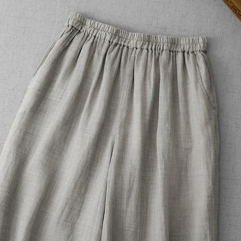 Buddha Stones通勤用 無地 レース刺繍デザイン コットン レディース ワイドレッグ クロップドパンツ ポケット付き