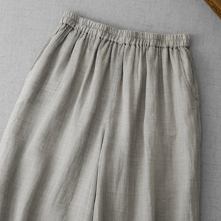 Buddha Stones通勤用 無地 レース刺繍デザイン コットン レディース ワイドレッグ クロップドパンツ ポケット付き