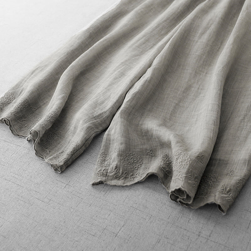 Buddha Stones通勤用 無地 レース刺繍デザイン コットン レディース ワイドレッグ クロップドパンツ ポケット付き - image 12