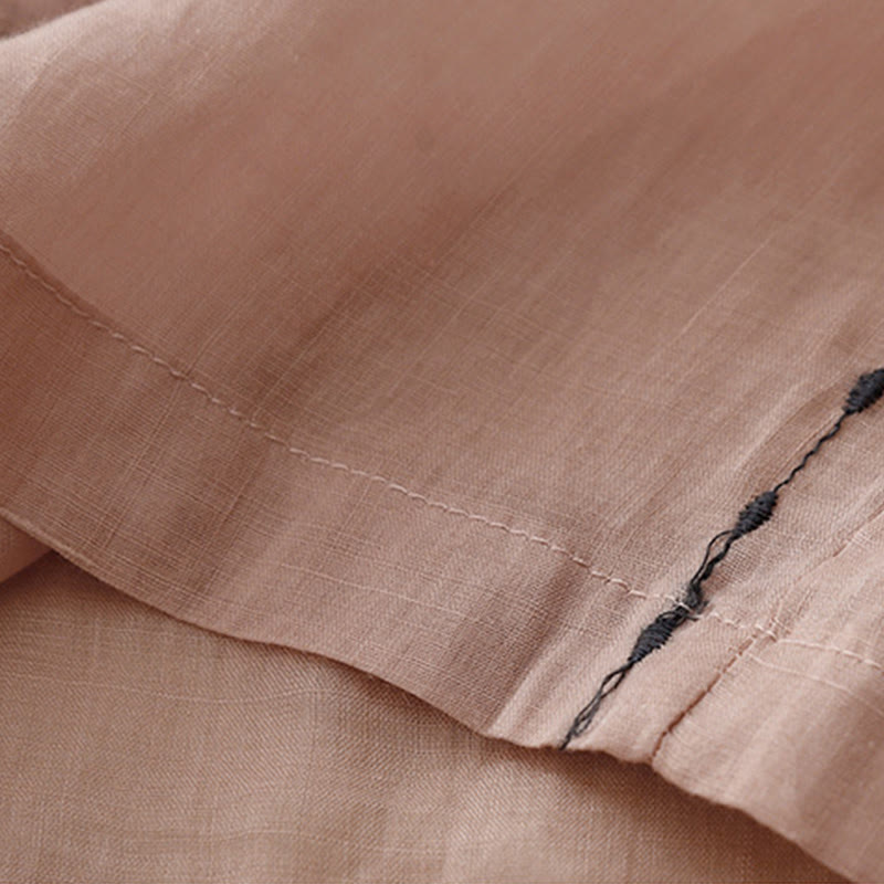 Buddha Stones通勤用 無地 刺繍 ドローストリング レディース ワイドレッグ アンクル丈 コットンパンツ ポケット付き - image 14