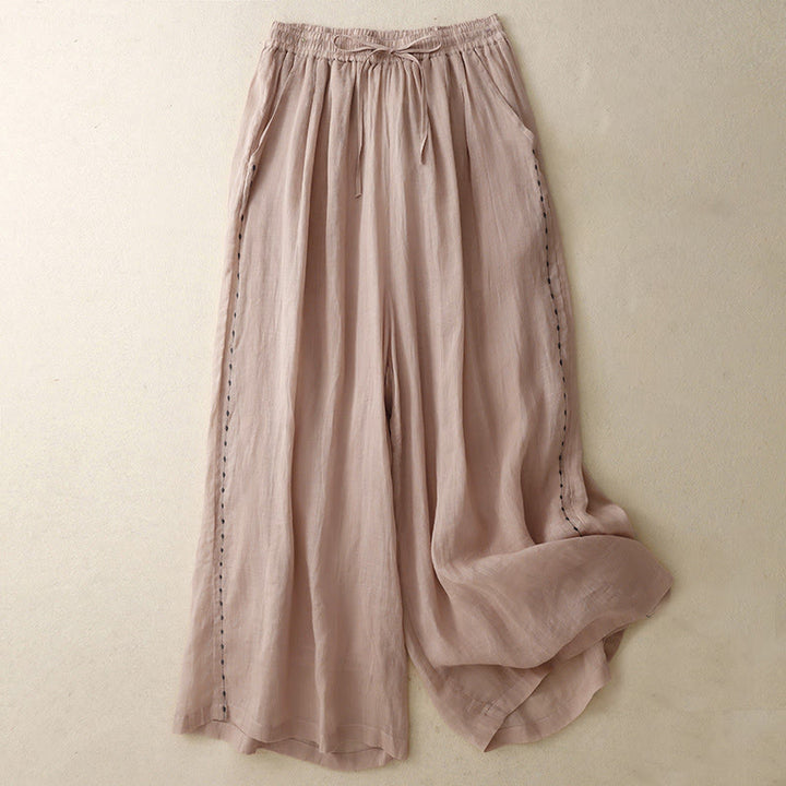 Buddha Stones通勤用 無地 刺繍 ドローストリング レディース ワイドレッグ アンクル丈 コットンパンツ ポケット付き - ダークサーモン - US8-10，UK/AU12-14，EU40-42 (2XL) - image 12