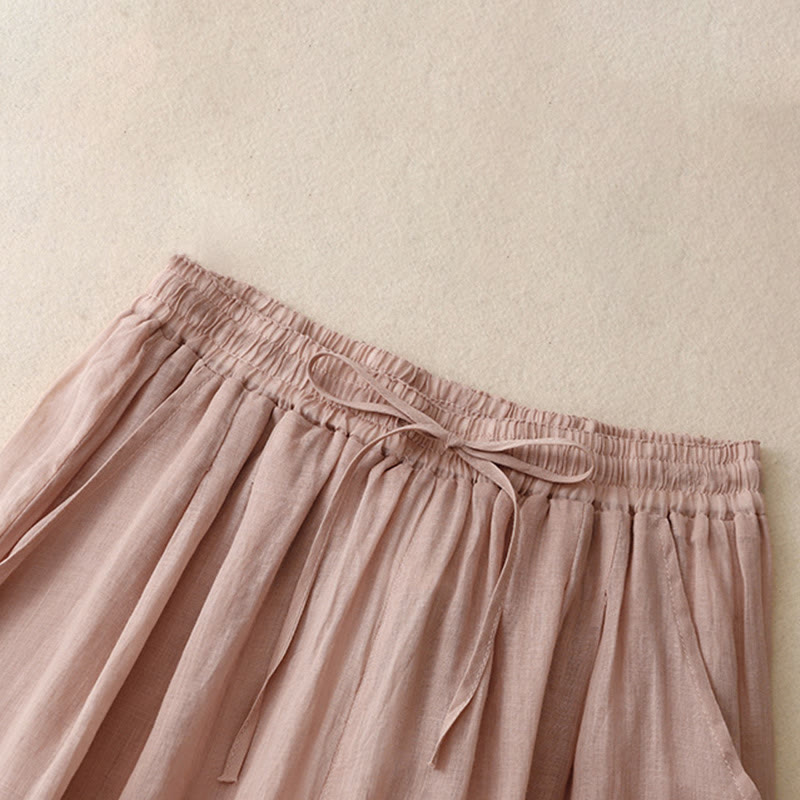 Buddha Stones通勤用 無地 刺繍 ドローストリング レディース ワイドレッグ アンクル丈 コットンパンツ ポケット付き - image 13