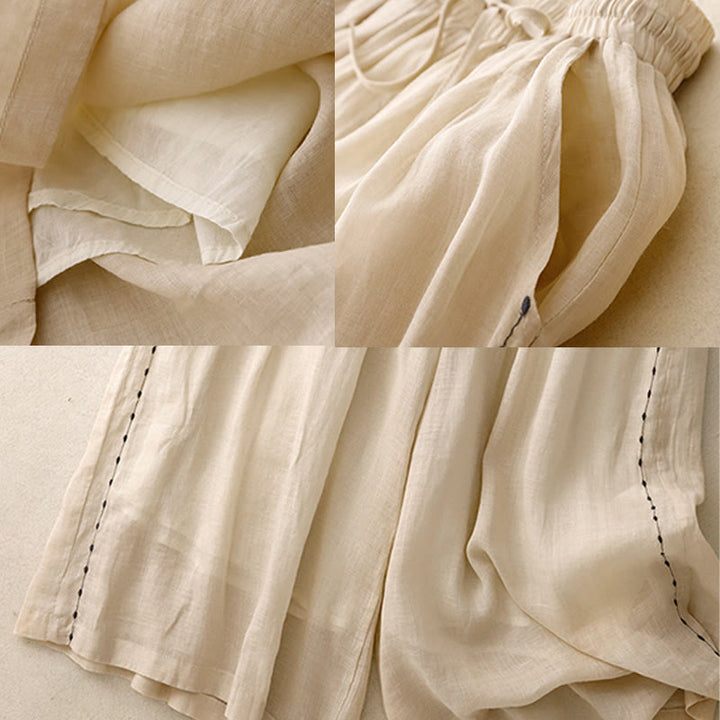 Buddha Stones通勤用無地刺繍入りドローストリング付きレディースワイドレッグアンクル丈パンツ（ポケット付き） - image 7