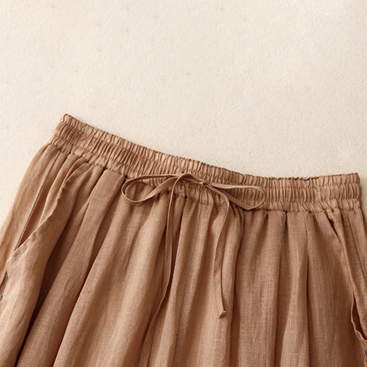 Buddha Stones通勤用 無地 刺繍 ドローストリング レディース ワイドレッグ アンクル丈 コットンパンツ ポケット付き - image 21