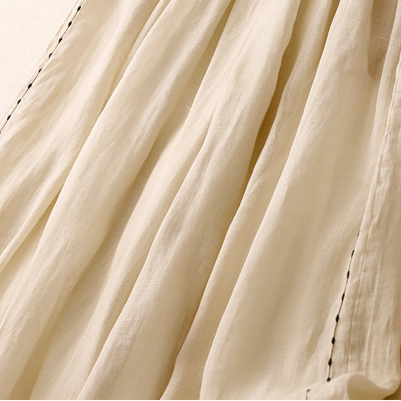 Buddha Stones通勤用 無地 刺繍 ドローストリング レディース ワイドレッグ アンクル丈 コットンパンツ ポケット付き - image 4