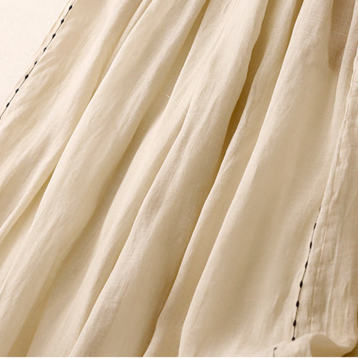 Buddha Stones通勤用 無地 刺繍 ドローストリング レディース ワイドレッグ アンクル丈 コットンパンツ ポケット付き - image 4