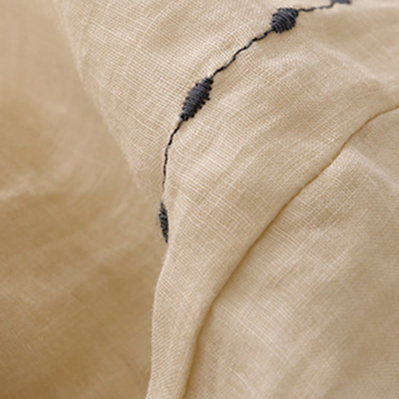 Buddha Stones通勤用 無地 刺繍 ドローストリング レディース ワイドレッグ アンクル丈 コットンパンツ ポケット付き - image 6