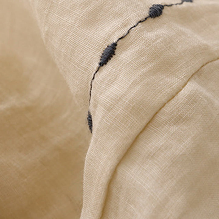 Buddha Stones通勤用 無地 刺繍 ドローストリング レディース ワイドレッグ アンクル丈 コットンパンツ ポケット付き - image 6