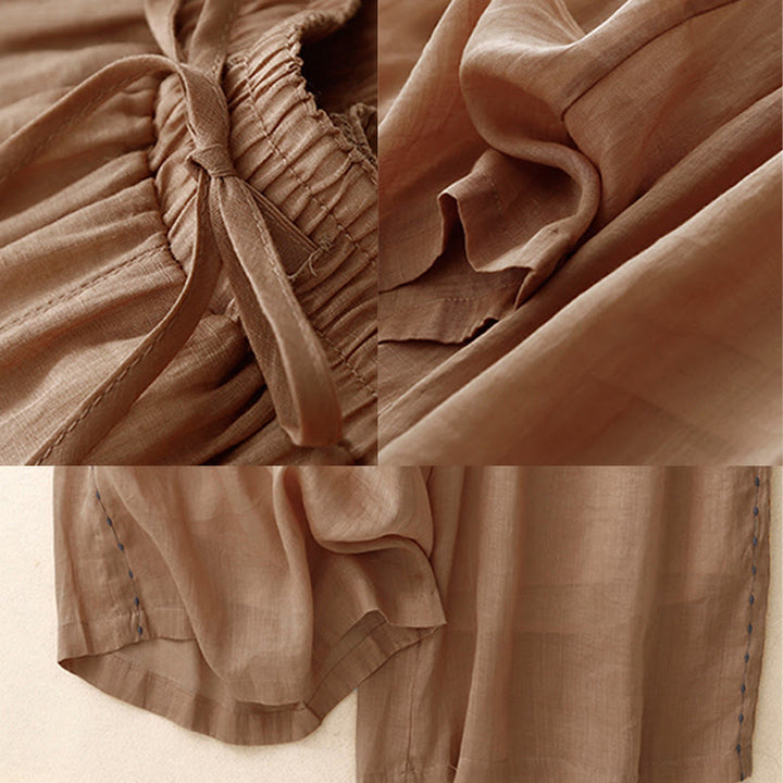 Buddha Stones通勤用無地刺繍入りドローストリング付きレディースワイドレッグアンクル丈パンツ（ポケット付き） - image 22