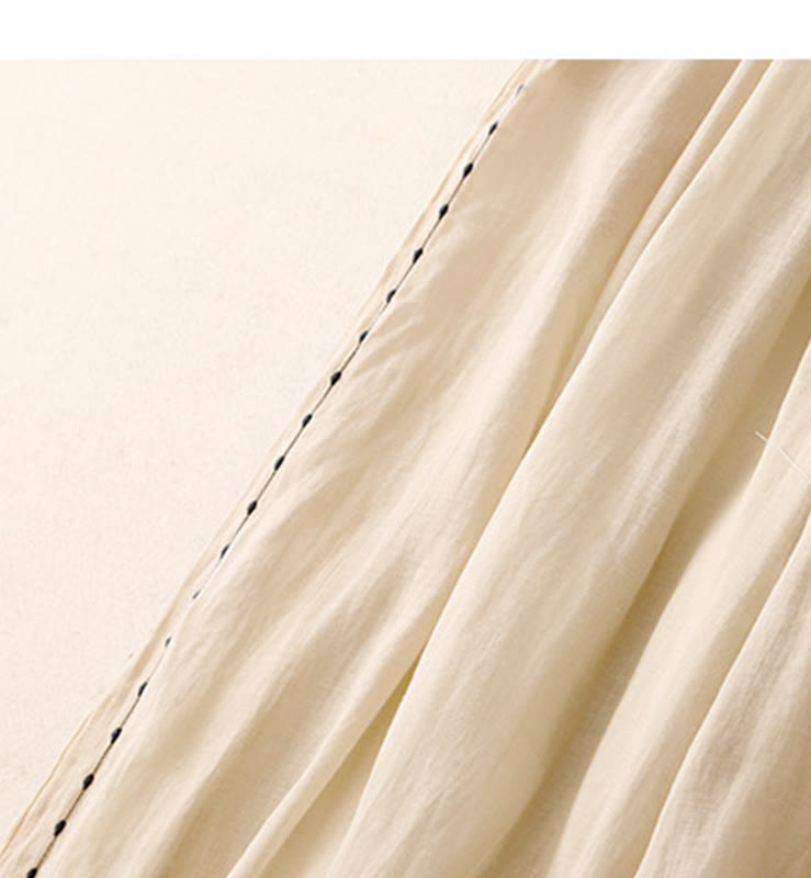 Buddha Stones通勤用 無地 刺繍 ドローストリング レディース ワイドレッグ アンクル丈 コットンパンツ ポケット付き - image 5