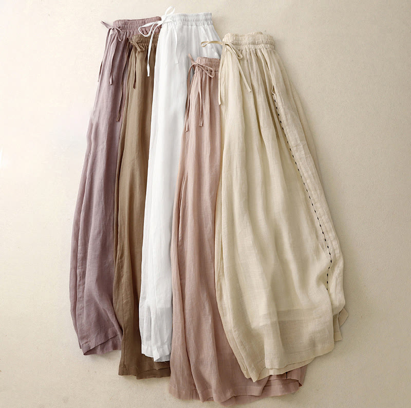 Buddha Stones通勤用無地刺繍入りドローストリング付きレディースワイドレッグアンクル丈パンツ（ポケット付き） - image 23