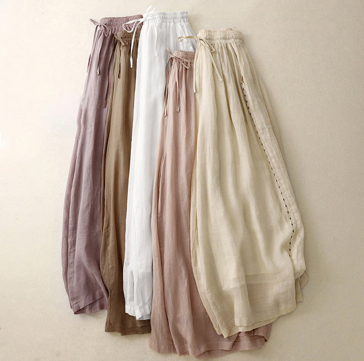 Buddha Stones通勤用無地刺繍入りドローストリング付きレディースワイドレッグアンクル丈パンツ（ポケット付き） - image 23