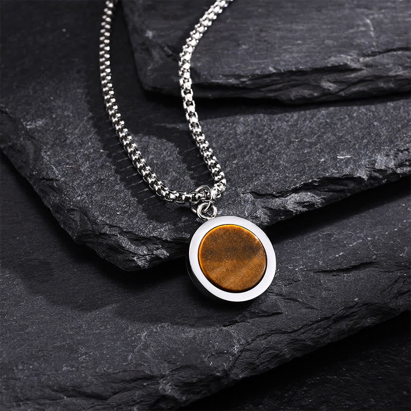 Buddha Stones天然石 ターコイズ タイガーアイ ラズライト マラカイト チタン鋼 浄化ネックレス ペンダント - タイガーアイ - image 0