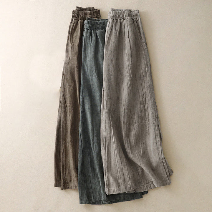 Buddha Stonesヴィンテージ カジュアル ピュアカラー ダメージ加工 パッチワークデザイン レディース ワイドレッグ コットンパンツ ポケット付き