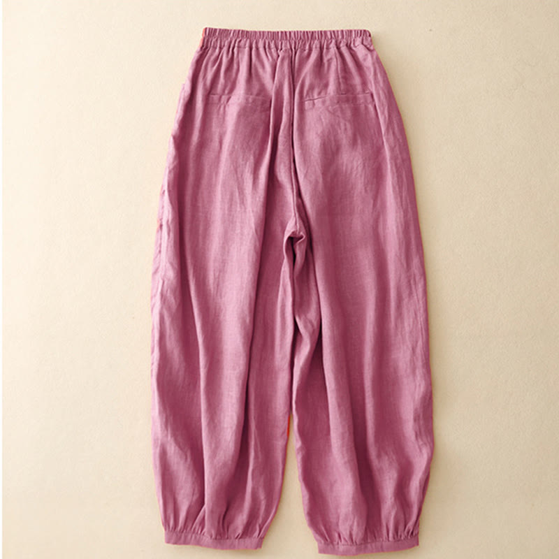 Buddha Stonesサマーコミュート ピュアカラー レディース コットン アンクル丈パンツ ポケット付き - image 1