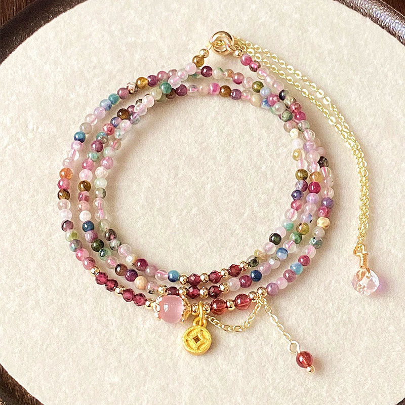 Buddha Stones2.5mm 不規則ビーズ カラートルマリン コイン ウィズダムブレスレット