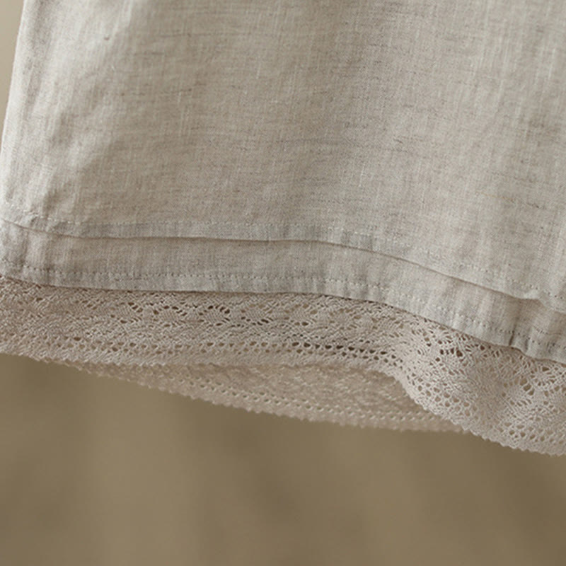 Buddha Stones通勤用 レトロ 無地 レース パッチワークデザイン 7-8丈 レディース ワイドレッグ コットンパンツ ポケット付き - image 8