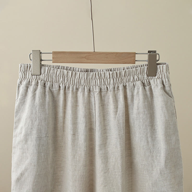 Buddha Stones通勤用 レトロ 無地 レース パッチワークデザイン 7-8丈 レディース ワイドレッグ コットンパンツ ポケット付き - image 2