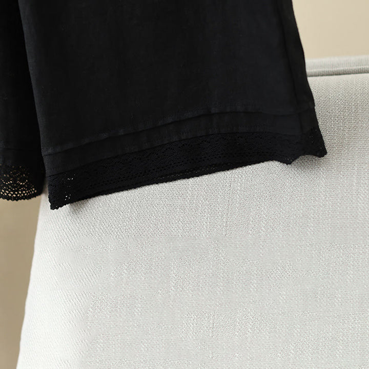 Buddha Stones通勤用 レトロ 無地 レース パッチワークデザイン 7-8丈 レディース ワイドレッグ コットンパンツ ポケット付き - image 26