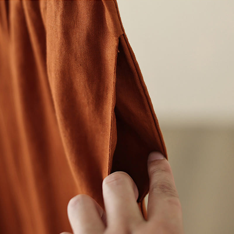 Buddha Stones通勤用 レトロ 無地 レース パッチワークデザイン 7-8丈 レディース ワイドレッグ コットンパンツ ポケット付き - image 16