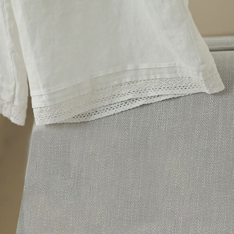 Buddha Stones通勤用 レトロ 無地 レース パッチワークデザイン 7-8丈 レディース ワイドレッグ コットンパンツ ポケット付き - image 22