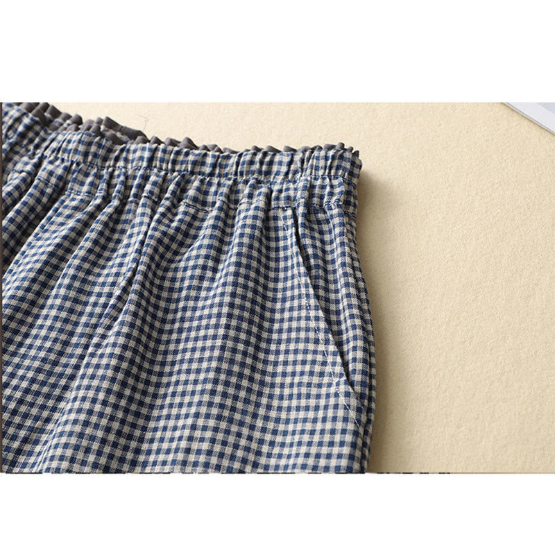 Buddha Stones通勤カジュアル チェック柄 7-8丈 レディース ワイドレッグ コットンリネン パンツ ポケット付き - image 6