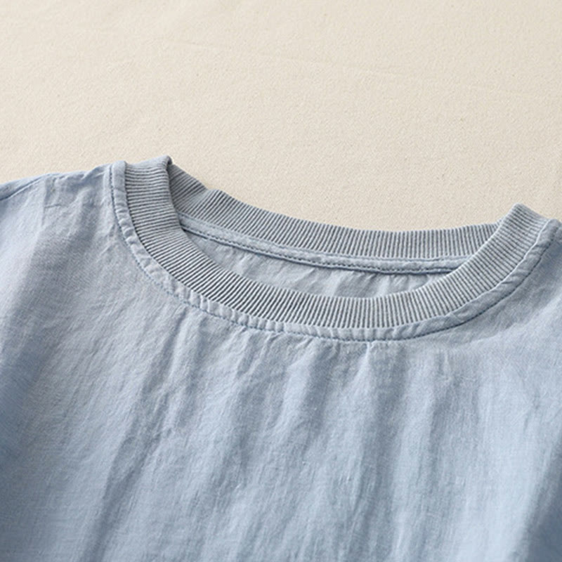 Buddha Stonesプレーンステッチクルーネックデザインレディースポリエステル半袖シャツ - image 1