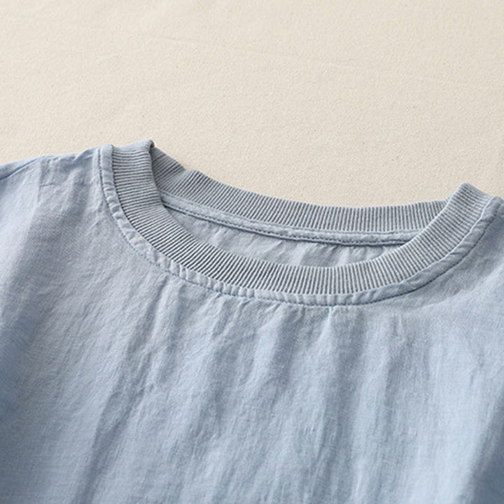 Buddha Stonesプレーンステッチクルーネックデザインレディースポリエステル半袖シャツ - image 1