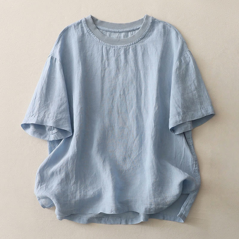 Buddha Stonesプレーンスレッドクルーネックデザイン レディース ポリエステル 半袖シャツ - ライトスカイブルー - US14、 UK/AU18、 EU46 (2XL) - image 0