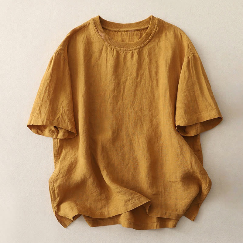 Buddha Stonesプレーンスレッドクルーネックデザイン レディース ポリエステル 半袖シャツ - ゴールデンロッド - US14、 UK/AU18、 EU46 (2XL) - image 12