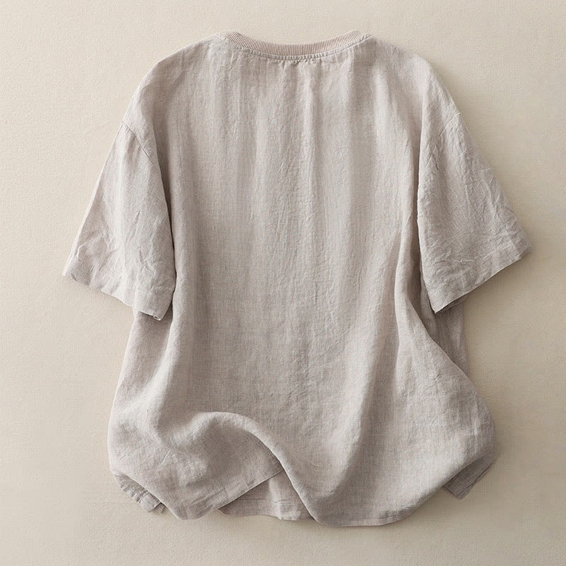 Buddha Stonesプレーンステッチクルーネックデザインレディースポリエステル半袖シャツ - image 25