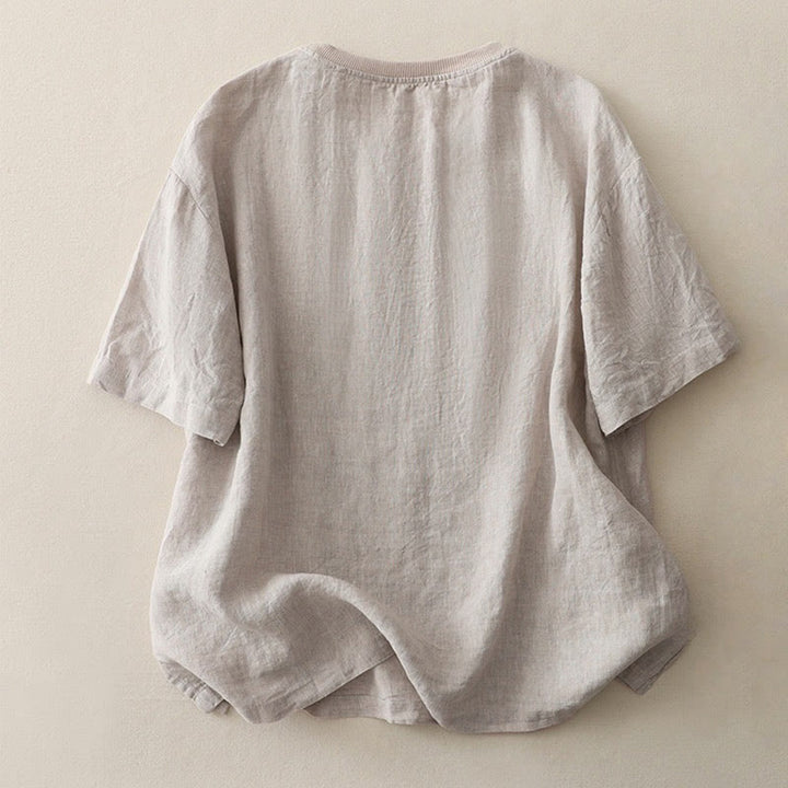 Buddha Stonesプレーンステッチクルーネックデザインレディースポリエステル半袖シャツ - image 25