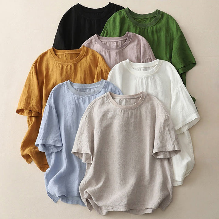 Buddha Stonesプレーンスレッドクルーネックデザイン レディース ポリエステル 半袖シャツ - image 33