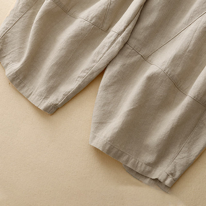 Buddha Stones通勤カジュアル ピュアカラー レディース ワイドレッグ コットン クロップドパンツ ポケット付き - image 4