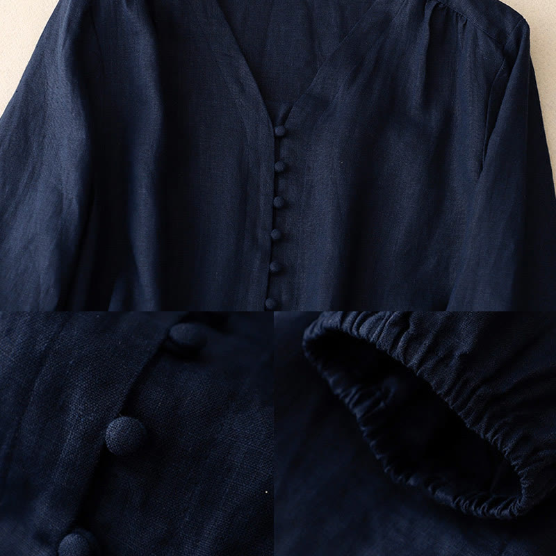 Buddha StonesVネックデザイン レディース コットンリネン 長袖シャツ - image 12
