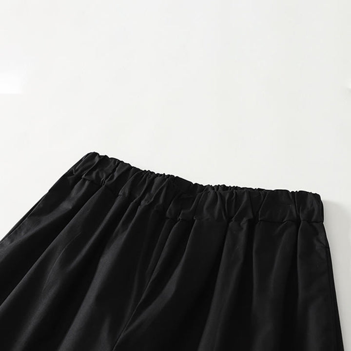 Buddha Stonesアーティスティックな通勤用ピュアカラーフリル裾デザインレディースコットンリネンパンツ（ポケット付き）