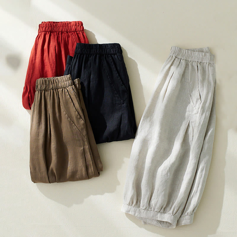 Buddha Stones通勤用 ピュアカラー ハイウエスト レディース ハーレムパンツ ポケット付き - image 23