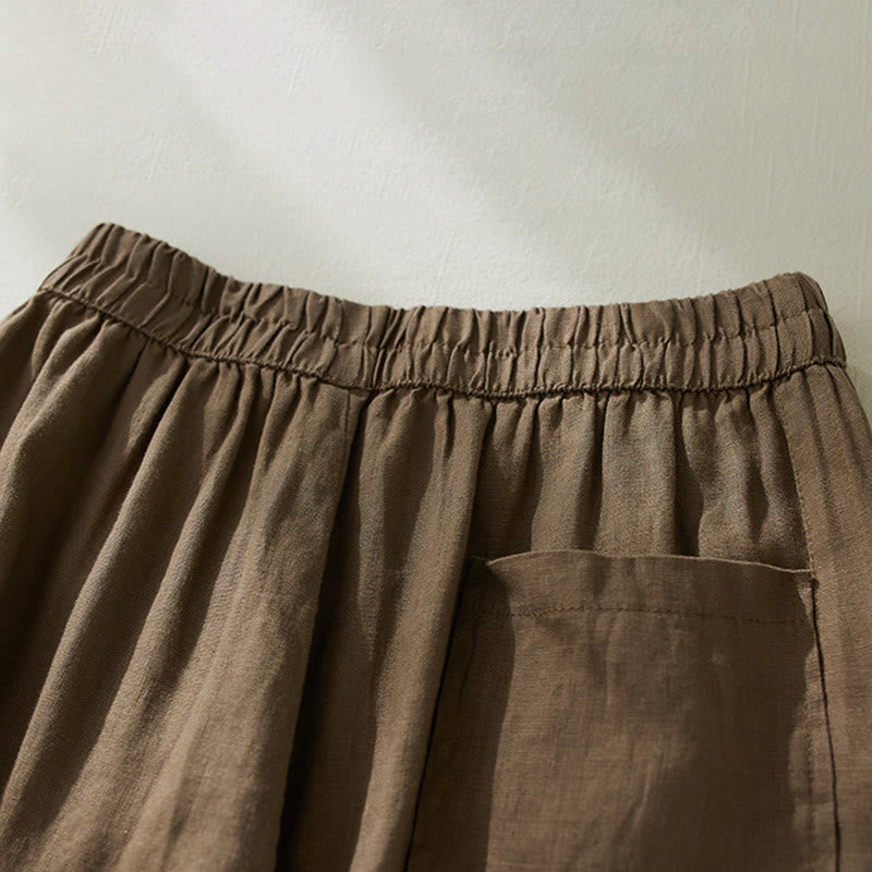 Buddha Stones通勤用 ピュアカラー ハイウエスト レディース コットンリネン ハーレム クロップドパンツ ポケット付き - image 2
