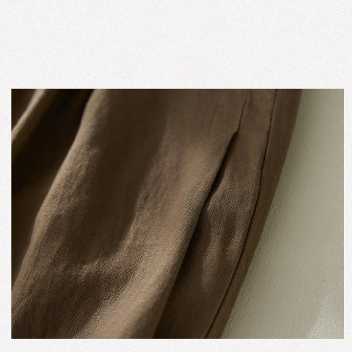 Buddha Stones通勤用 ピュアカラー ハイウエスト レディース コットンリネン ハーレム クロップドパンツ ポケット付き - image 4