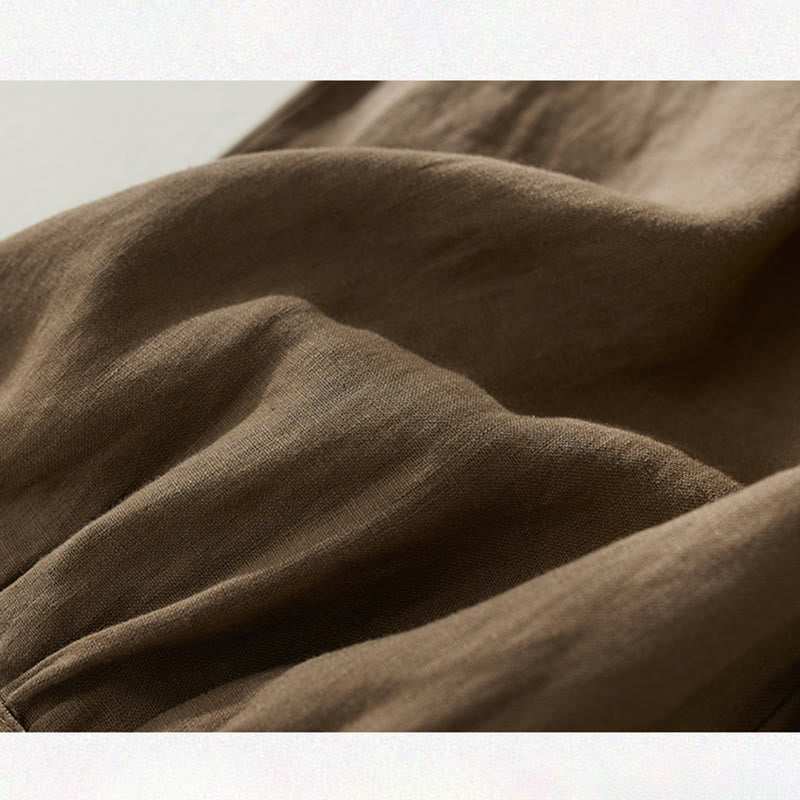 Buddha Stones通勤用 ピュアカラー ハイウエスト レディース コットンリネン ハーレム クロップドパンツ ポケット付き - image 3