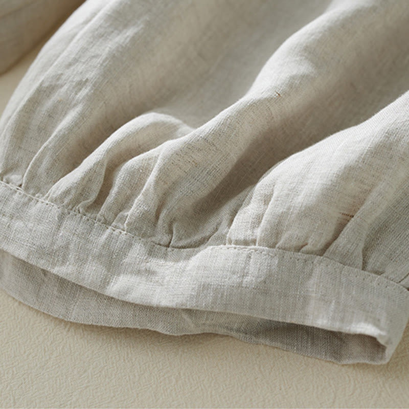 Buddha Stones通勤用 ピュアカラー ハイウエスト レディース コットンリネン ハーレム クロップドパンツ ポケット付き - image 14